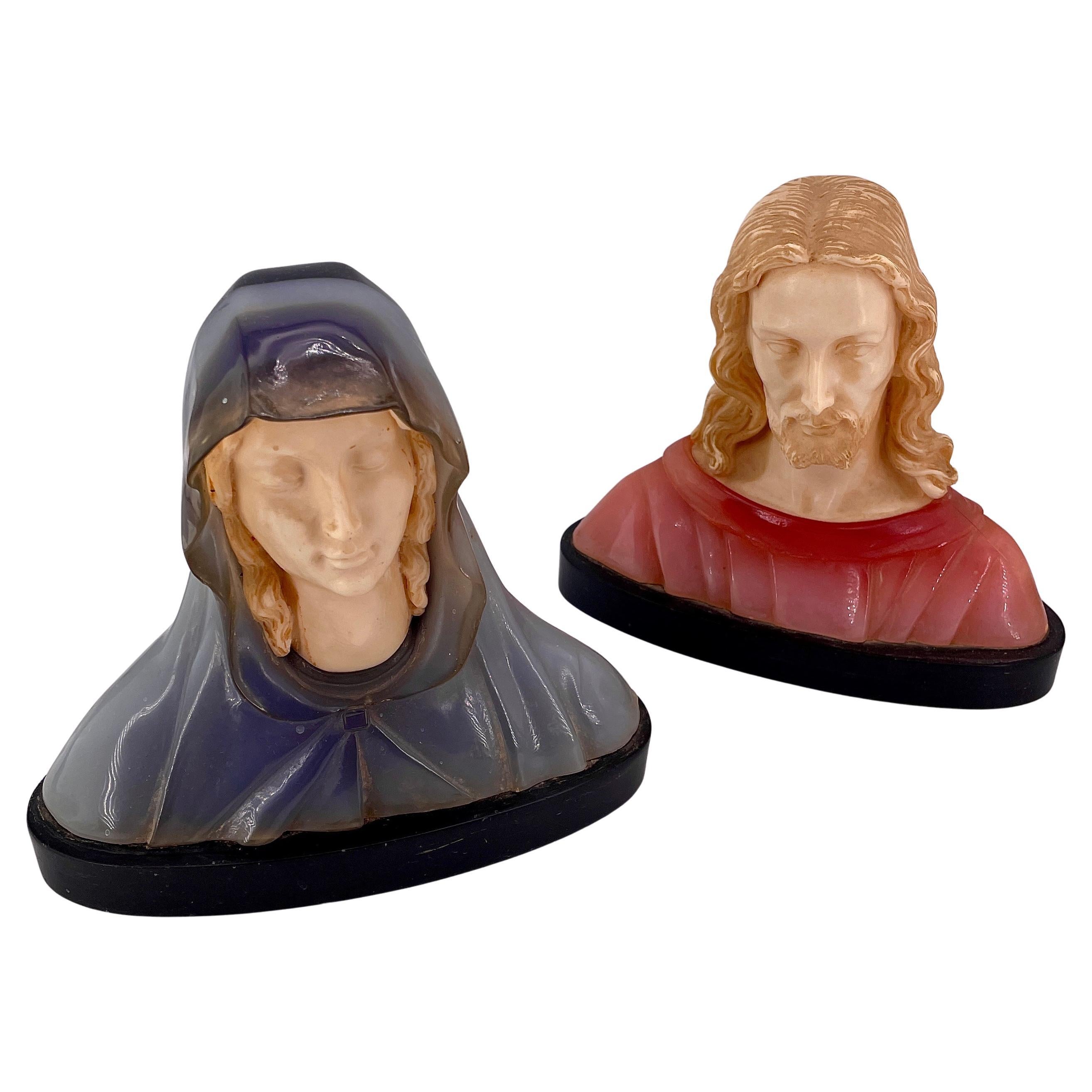 Hooded Madonna + Jesus Bust Sculpture Bookends Gino Ruggeri Bianchi Mid-Century For Sale