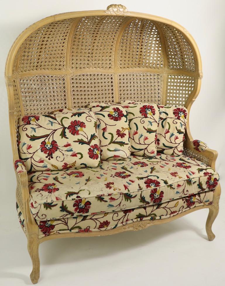 Carved Hooded Rattan Loveseat Sofa