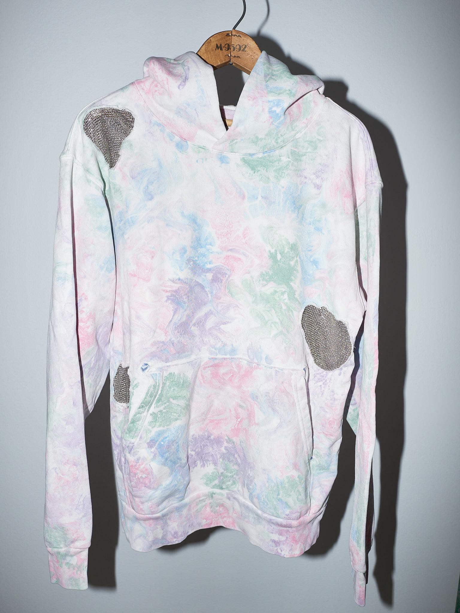 Hoodie Cotton Embellished Chain Patchwork Marble J Dauphin In New Condition For Sale In Los Angeles, CA
