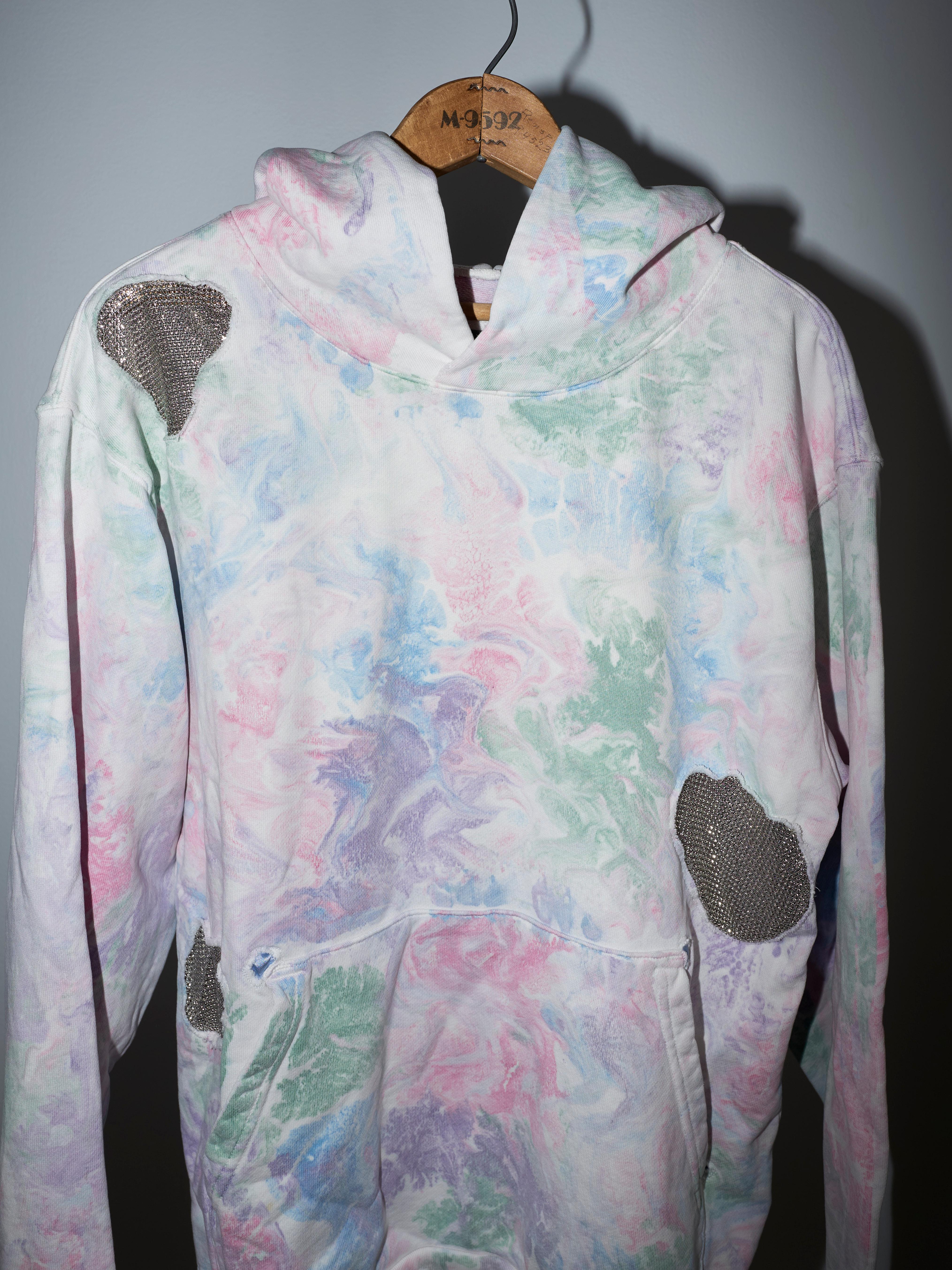 Hoodie Cotton Embellished Chain Patchwork Marble J Dauphin For Sale 4