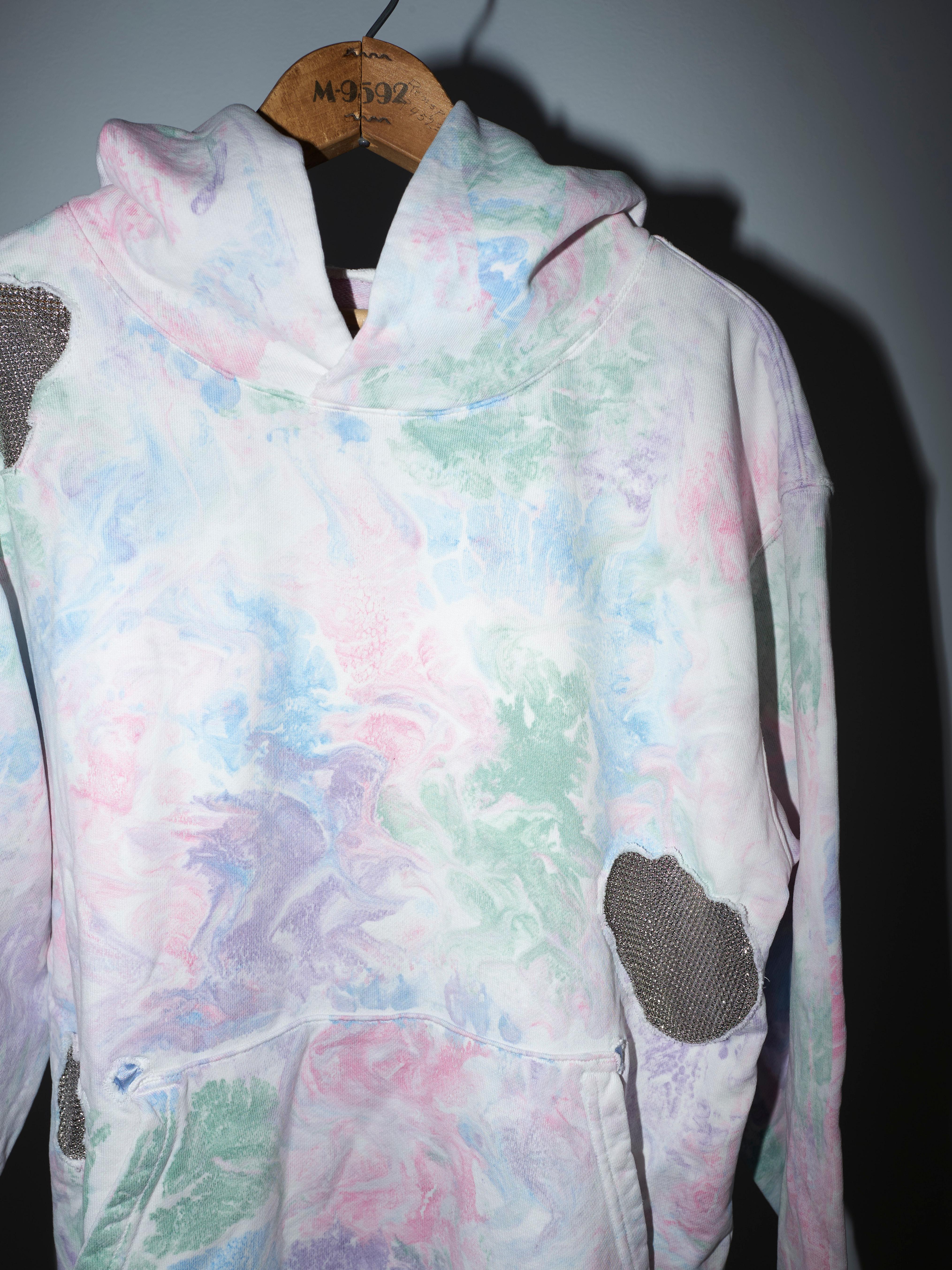 Hoodie Pastel Marble Cotton Embellished Chain Patchwork J Dauphin For Sale 6