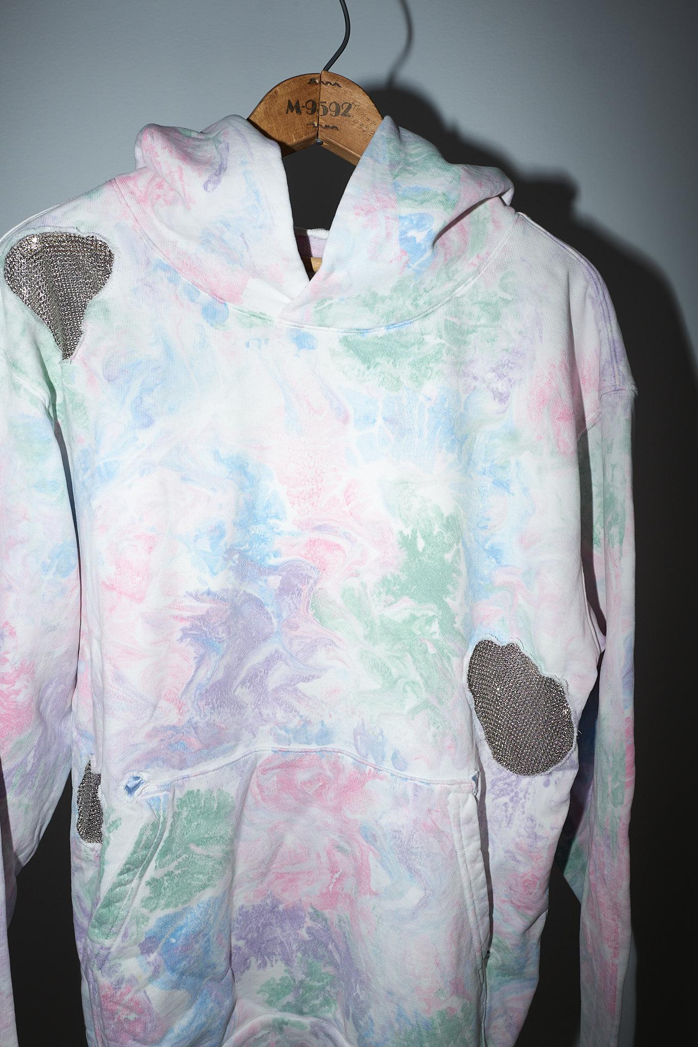 Hoodie Pastel Marble Cotton Embellished Chain Patchwork J Dauphin For Sale 8