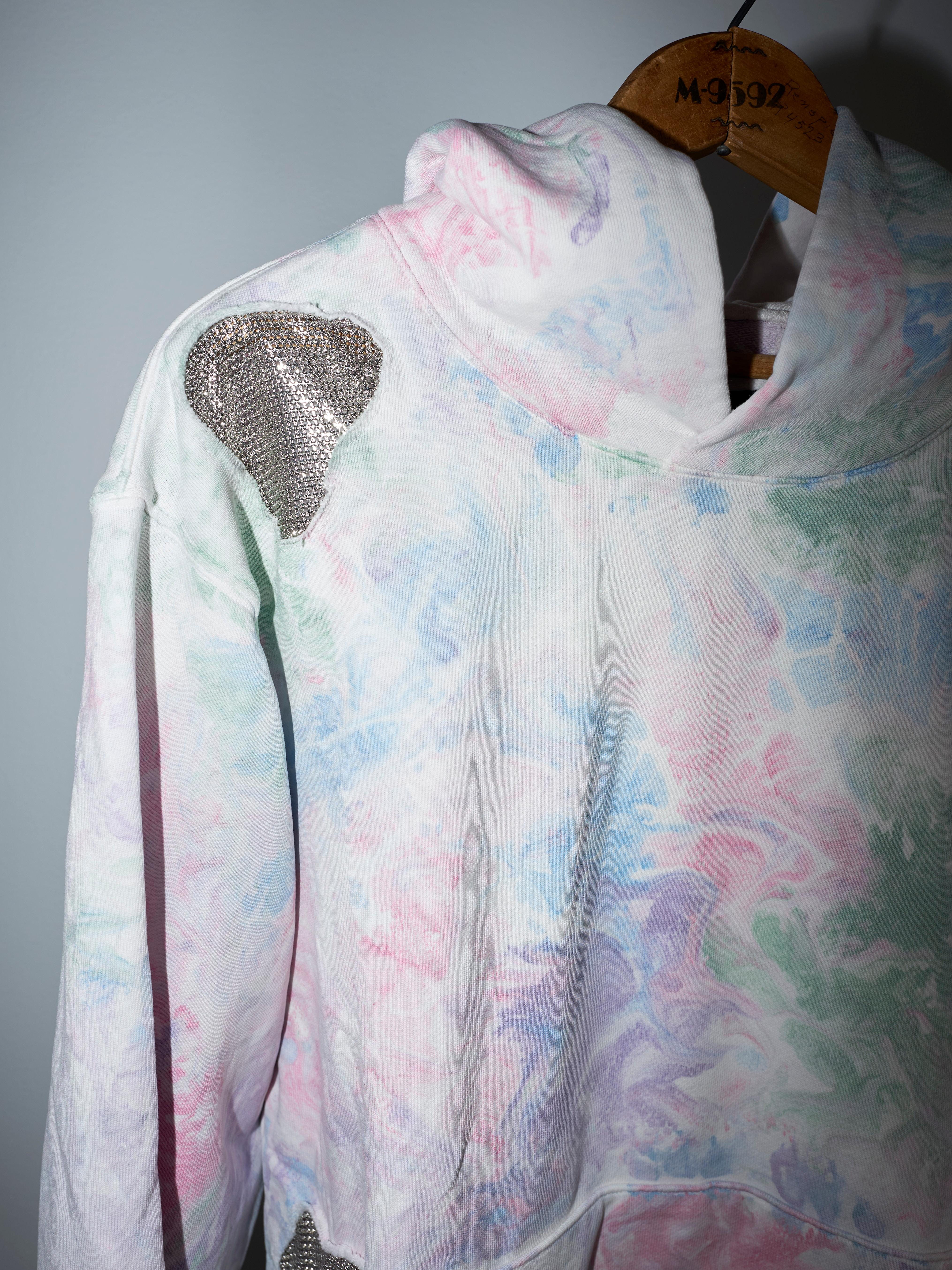 Women's Hoodie Pastel Marble Cotton Embellished Chain Patchwork J Dauphin