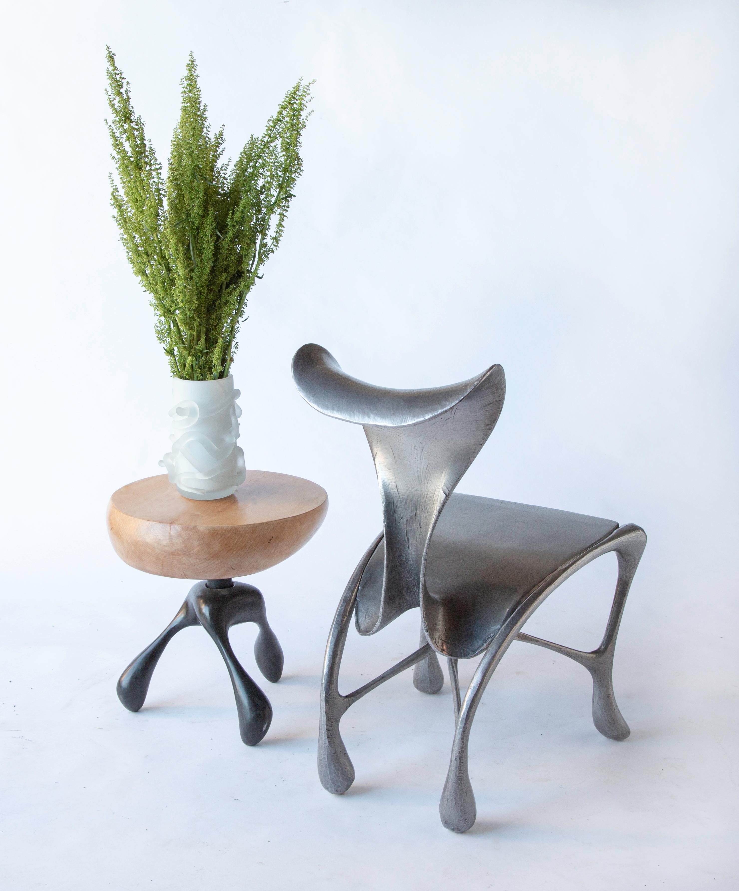 Hand-Crafted Hoodie Side Chair, Hand-Carved/Cast Aluminum, Jordan Mozer, USA, 2018 For Sale