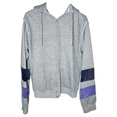 Hoodie Sweatshirt Gray Zip Patchwork Cotton Silk Organza J Dauphin