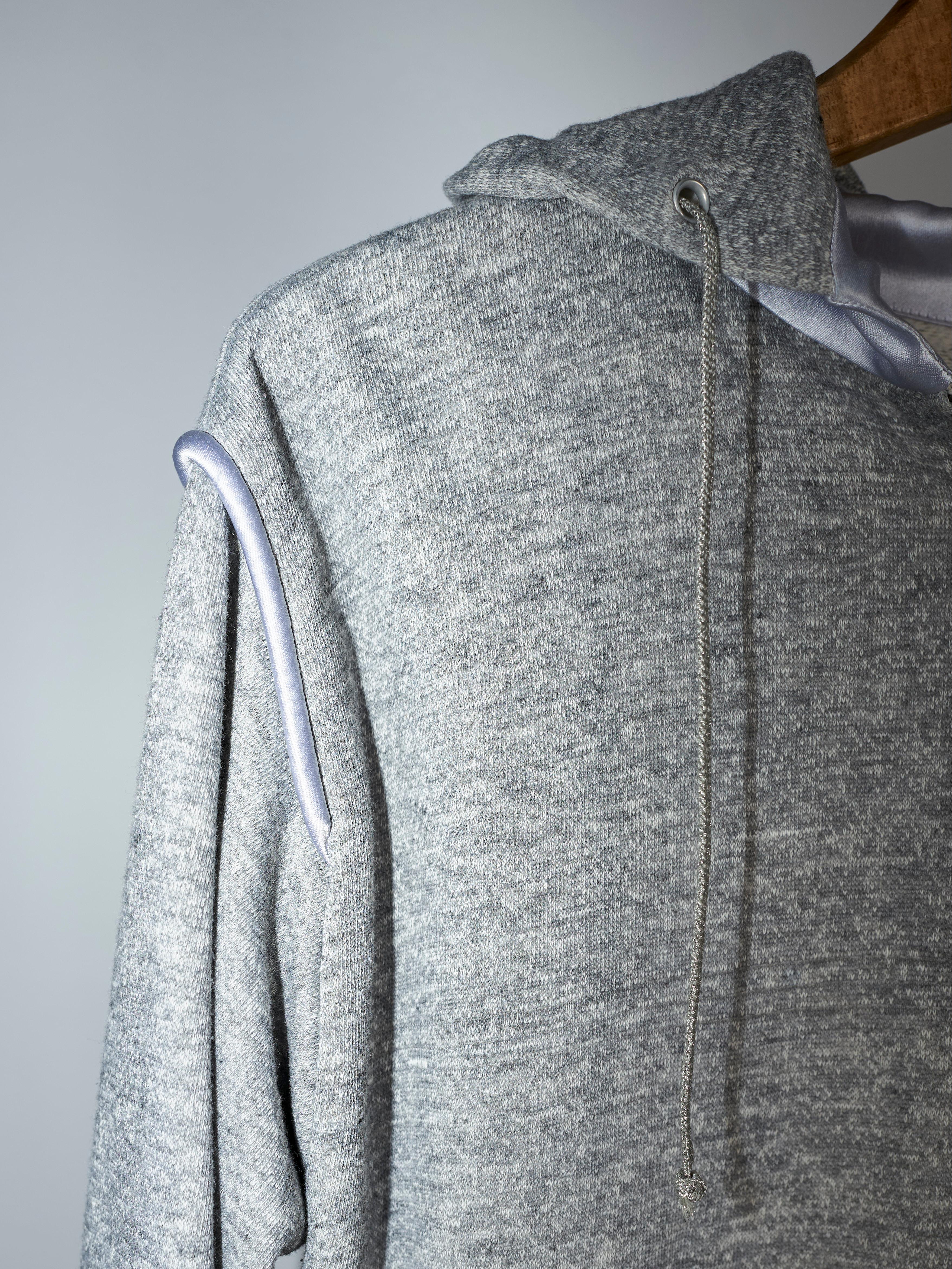 Hoodie Sweatshirt Patchwork Grey Melange Silk Organza J Dauphin In New Condition In Los Angeles, CA
