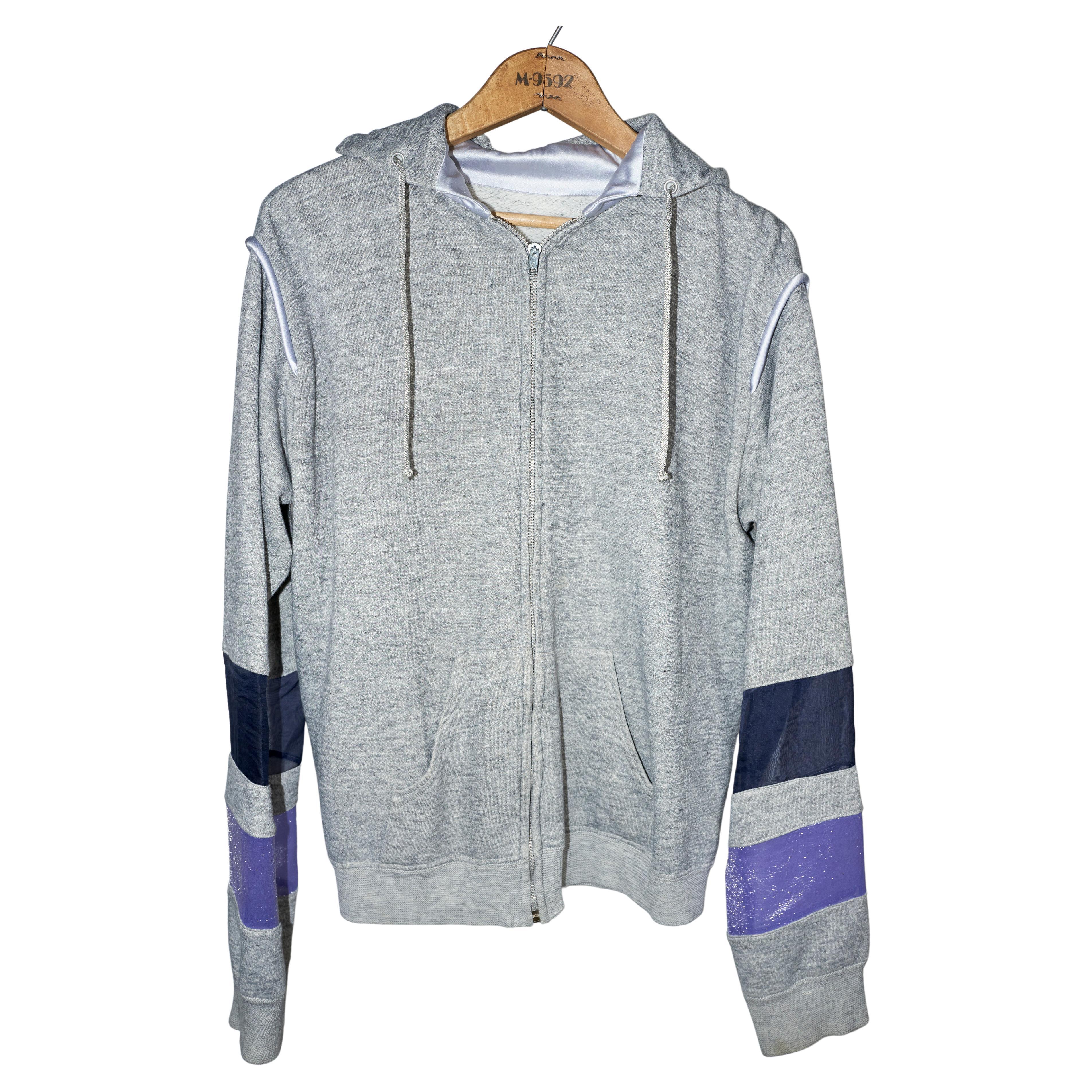 Hoodie Sweatshirt Patchwork Grey Melange Silk Organza J Dauphin For Sale