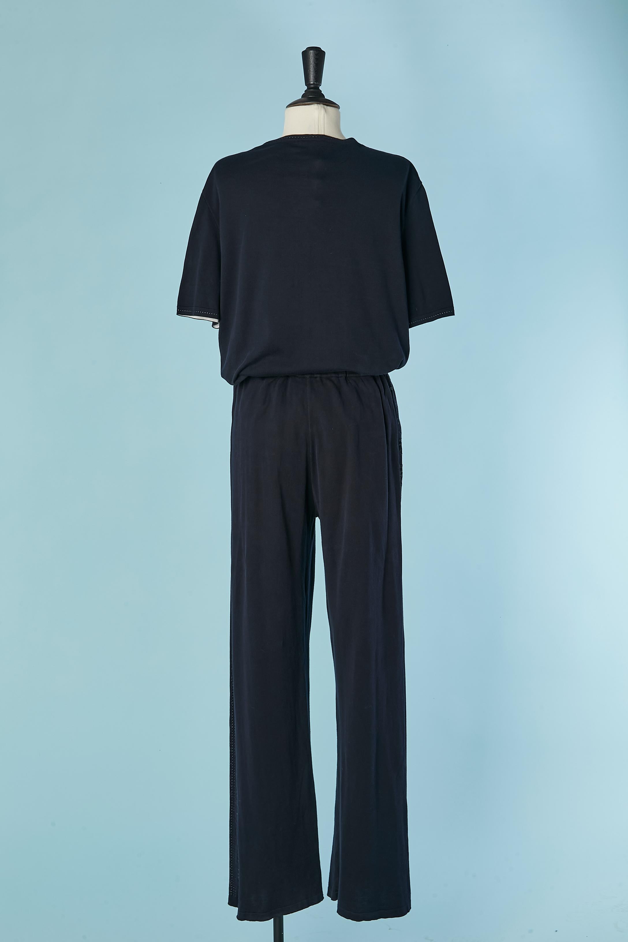 Felpa con cappuccio, maglietta e pantaloni da jogging in cotone jacquard navy Chanel in vendita 13