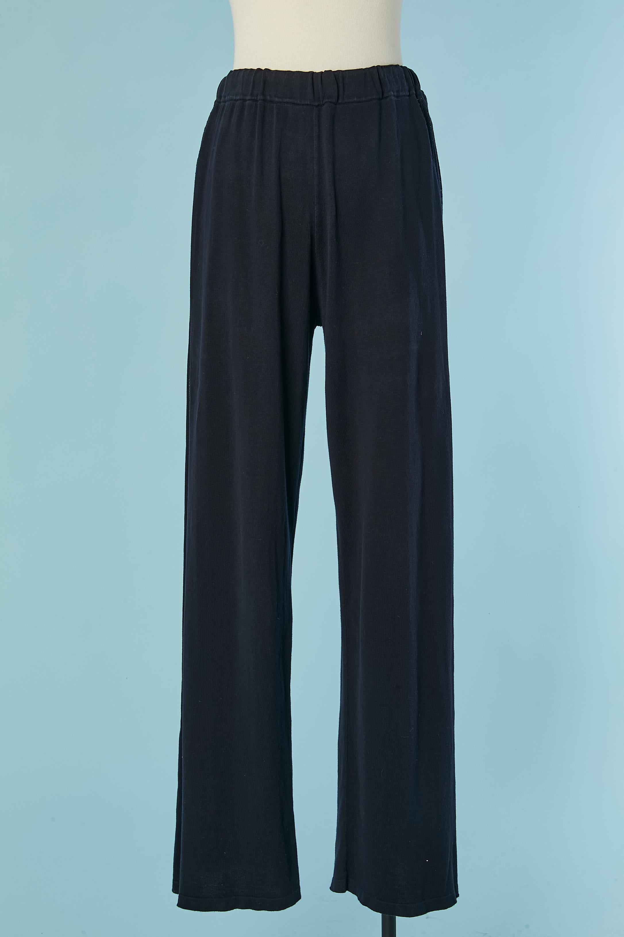 Felpa con cappuccio, maglietta e pantaloni da jogging in cotone jacquard navy Chanel in vendita 14