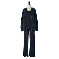 Hoodie, tee-shirt and jogging pant ensemble in navy jacquard cotton CHANEL