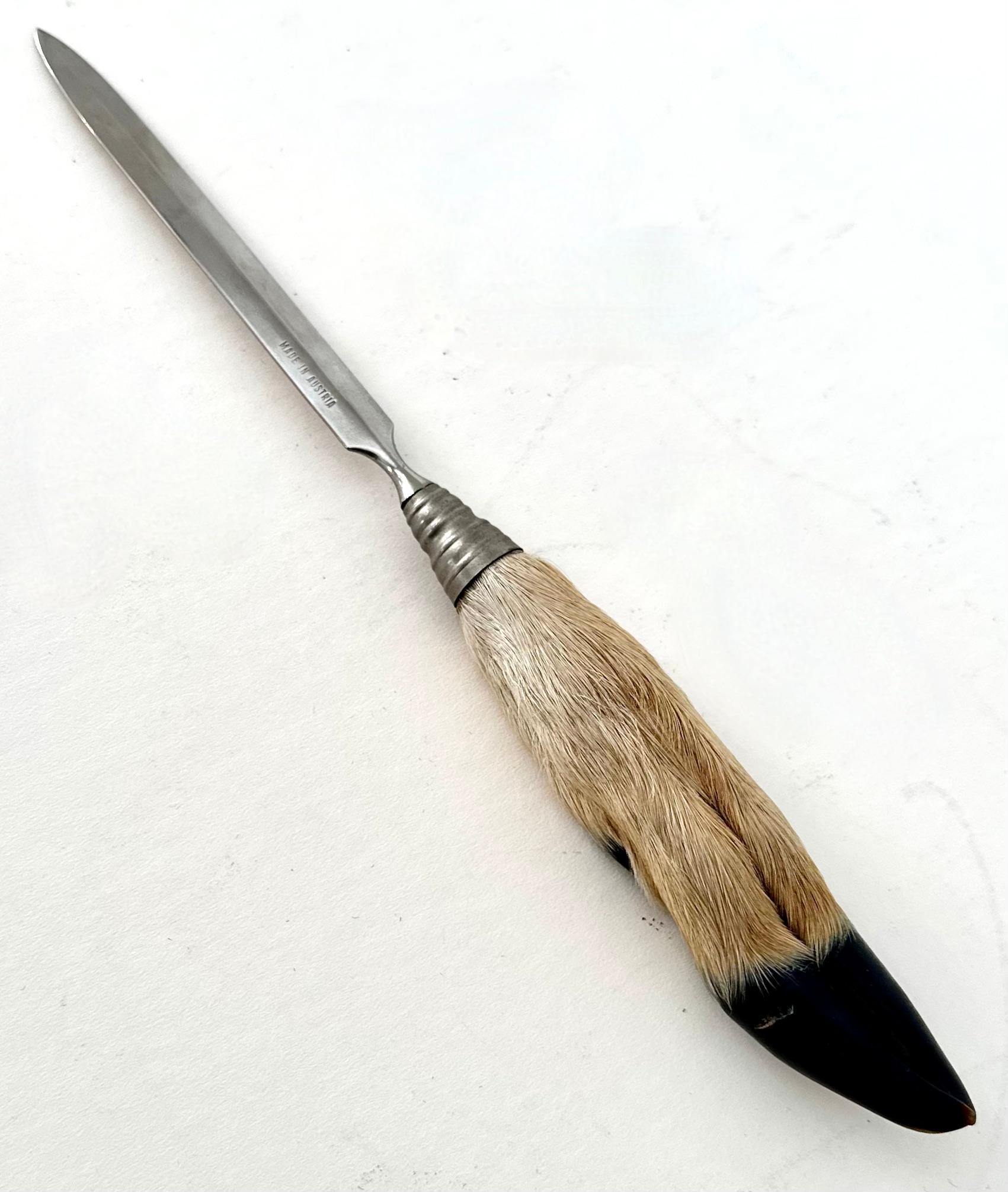 Hoof letter opener, made in Austria. The piece, in the style of Ralph Lauren, is a compliment to many settings, especially those that are more organic and neutral, perhaps in a cabin, or ranch style.

The opener is well made and makes a nice