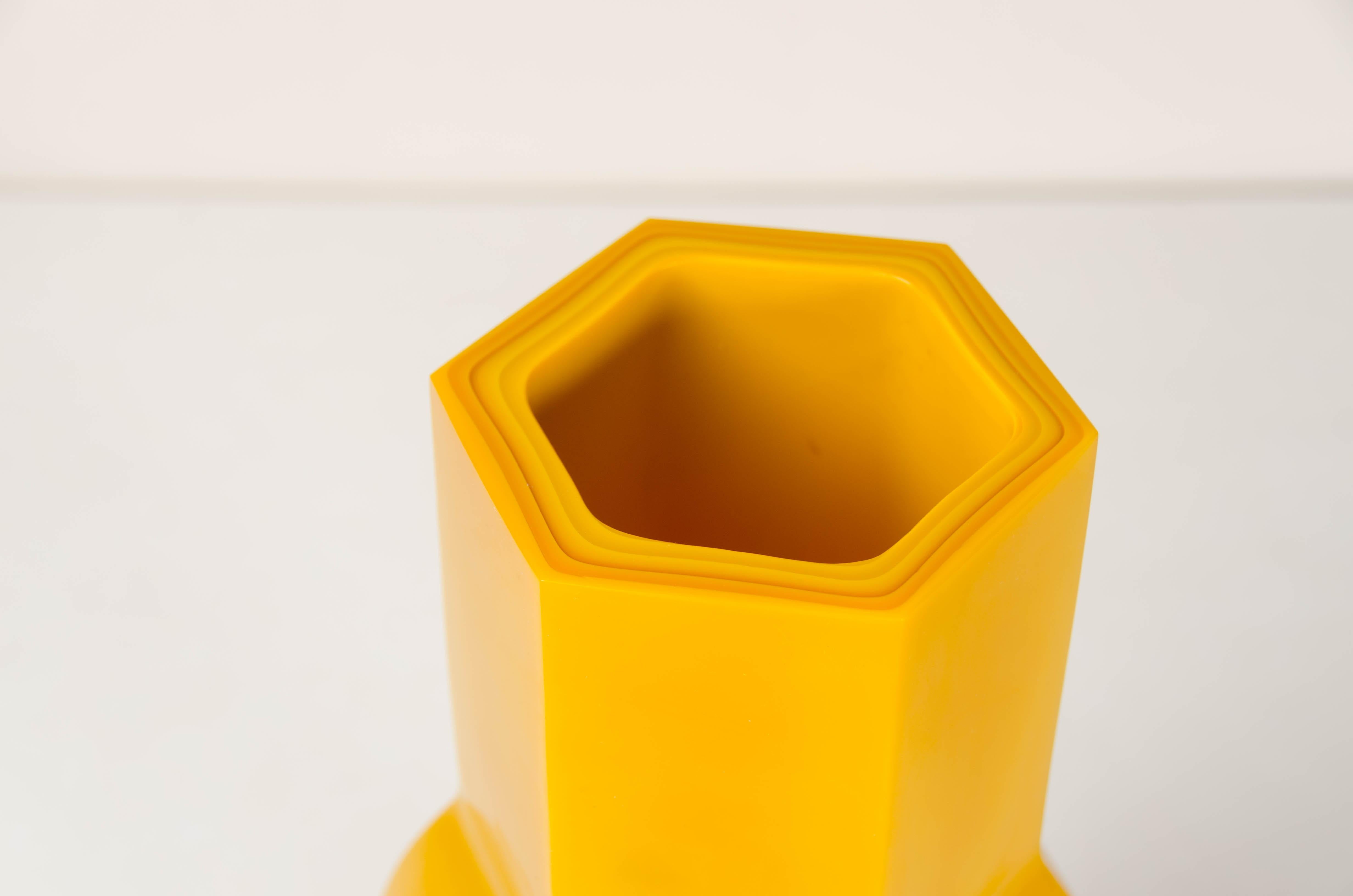 Contemporary Hoof Vase, Yellow Peking Glass by Robert Kuo, Hand Blown Glass, Limited Edition