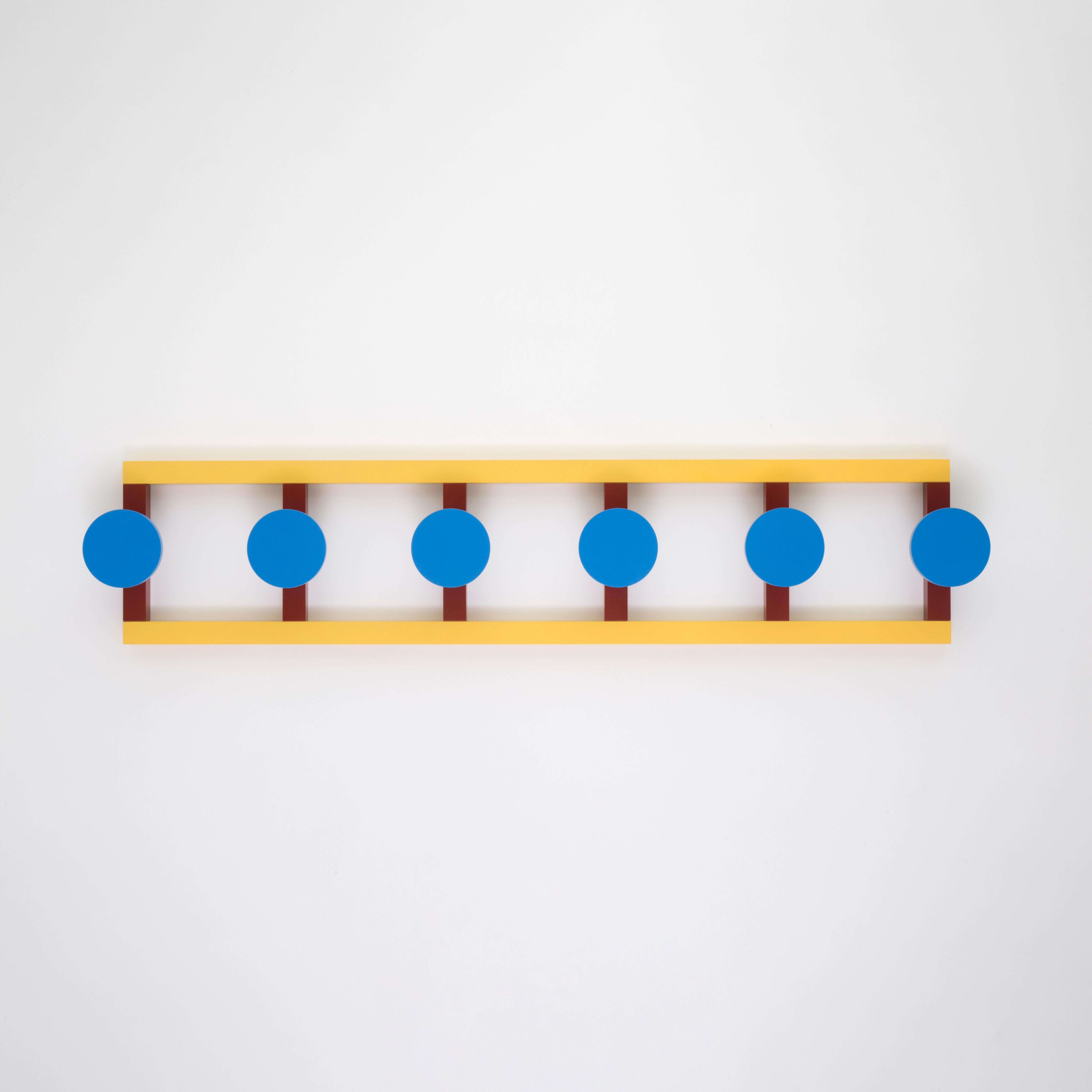 Hook 6 Coat Rack by raawii
Designed by Nathalie Du Pasquier
Dimensions: D 10,5 x W 108 x H 24 cm
Materials: Painted beech wood.

raawii was founded in 2017 by Bo Raahauge Rasmussen and Nicholai Wiig-Hansen and is based in Copenhagen, Denmark. The