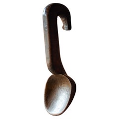 Hook-Handled Wooden Ladle with Sculptural Form, 20th Century
