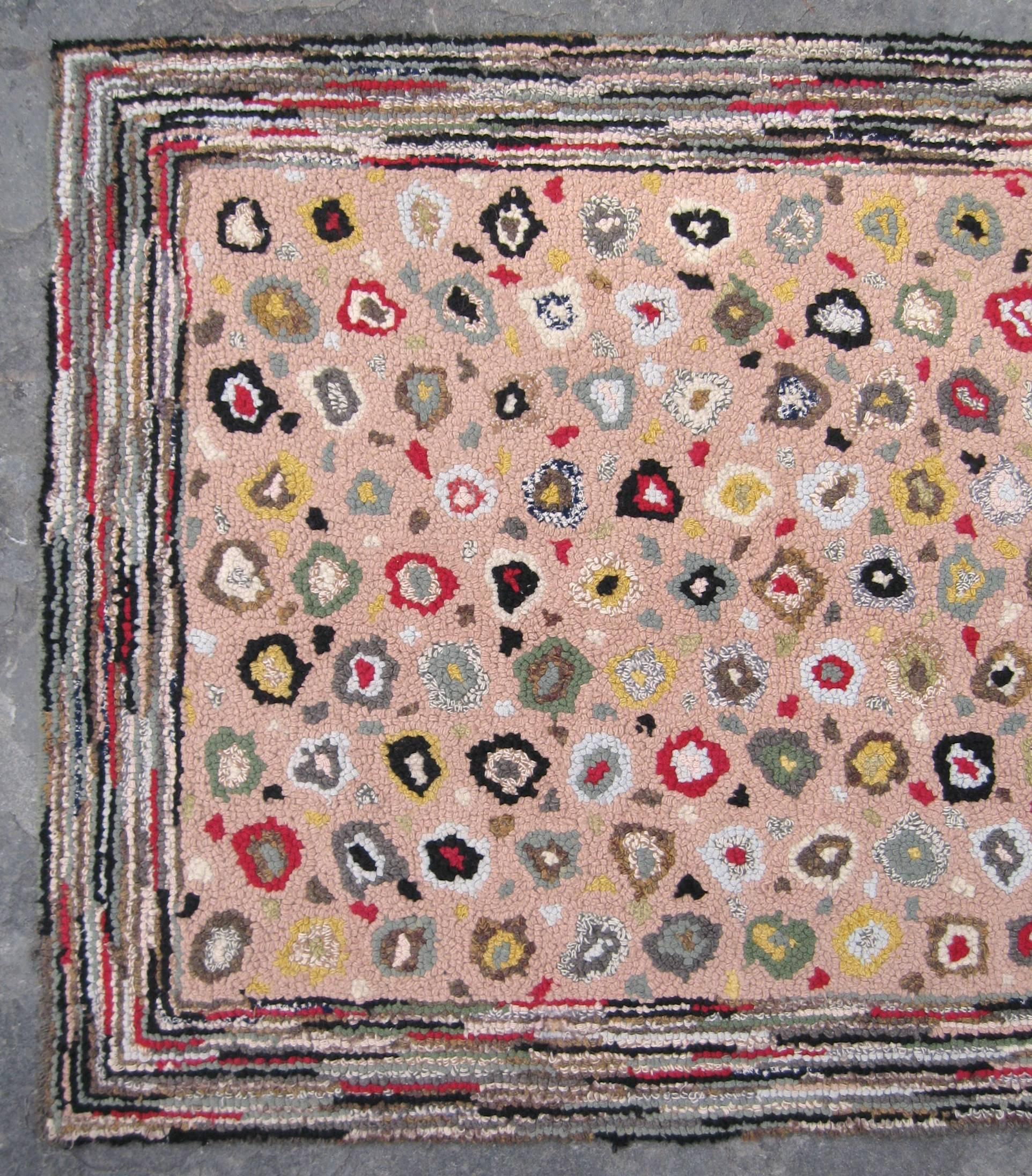 This is a spectacular vintage American Folk Art hook rug. Great coloring on this treasure.
  
