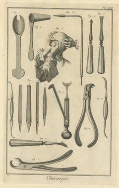 Hooked Forceps, Files and Levers, Diderot Chirurgie Plate XXV, circa 1772