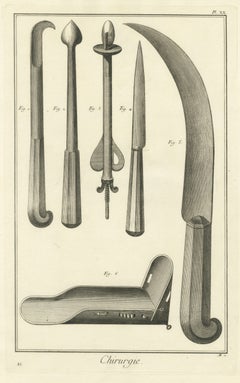 Hooked Instrument and Sickle Knife, Diderot Chirurgie Plate XX, circa 1772