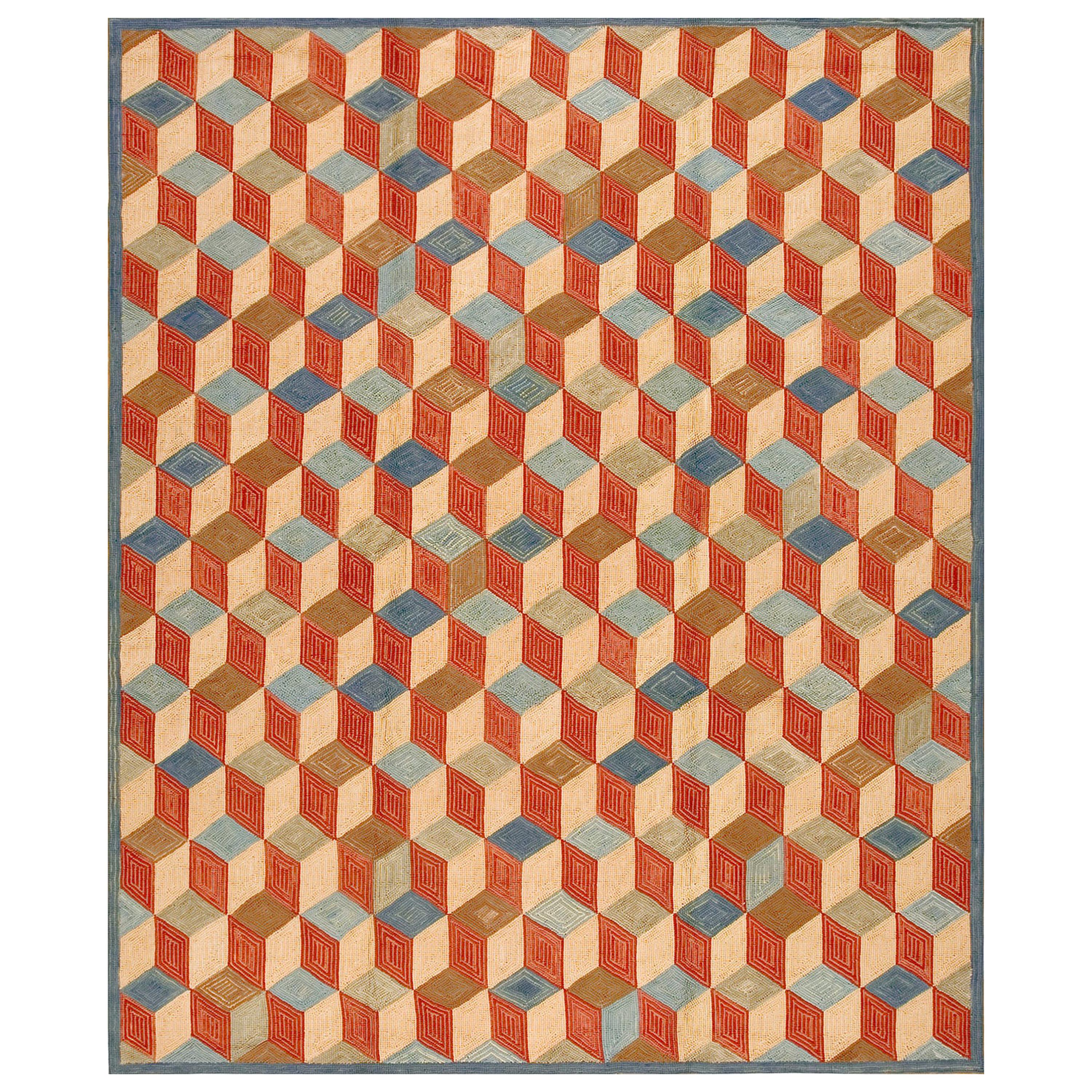 Geometric Hooked Rug For Sale at 1stDibs