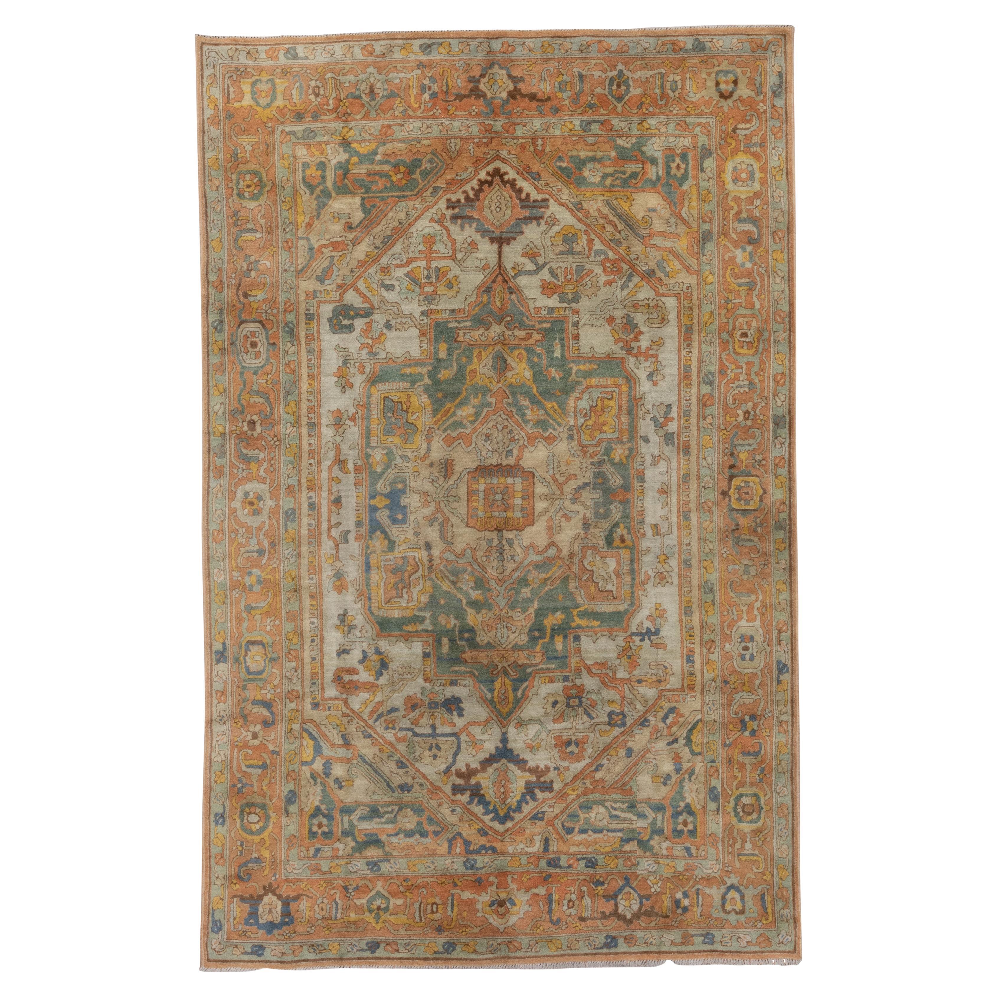 Hooked Rug in Ancient Orange with Elaborate Central Medallion For Sale