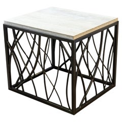 Hooker Black Metal Base Travertine Stone Top Contemporary Accent Side End Table