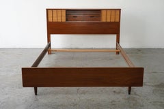 Hooker Furniture Mid-Century Modern Walnut & Cane Full Size Headboard Bed Frame