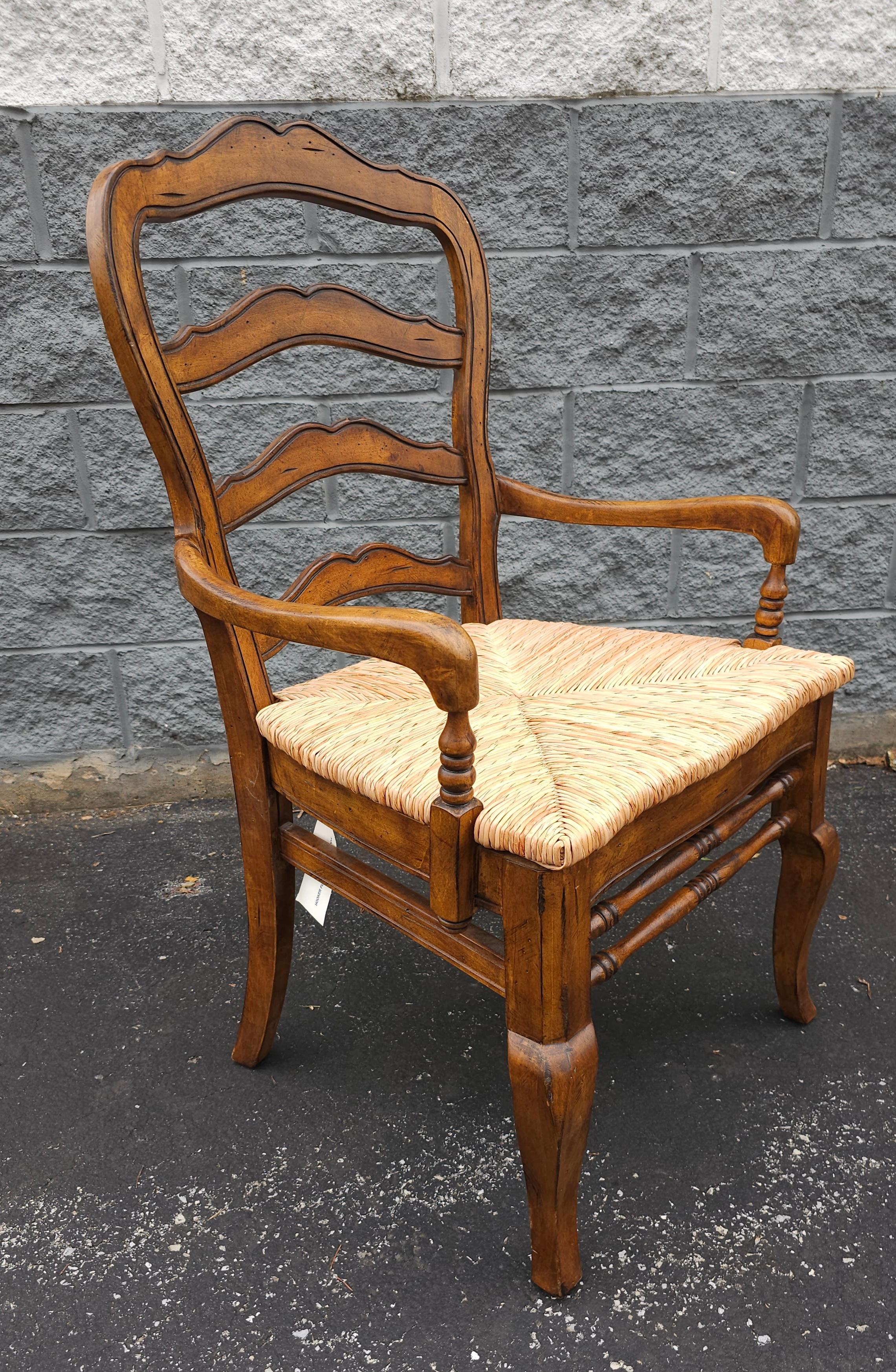 Stained Hooker Furniture Provincial Style Rush Seat Arm Chair For Sale