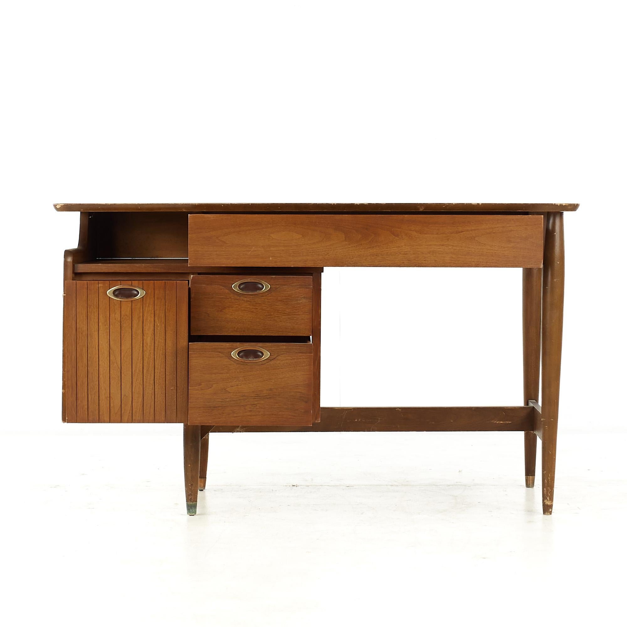 Brass Hooker Mainline Mid Century Walnut Single Pedestal Desk