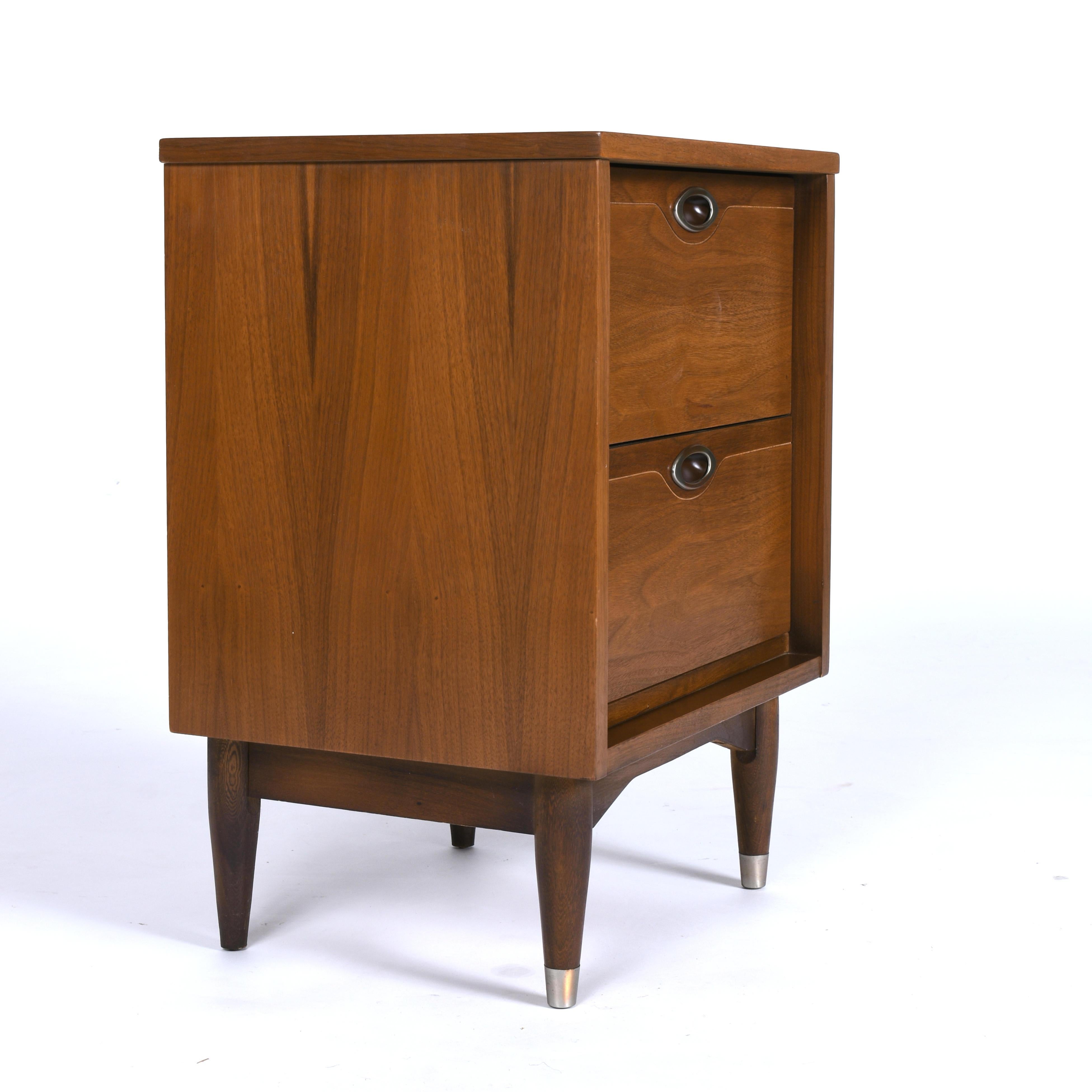 Mid-Century Modern Hooker Mainline Two Drawer Walnut Nightstand