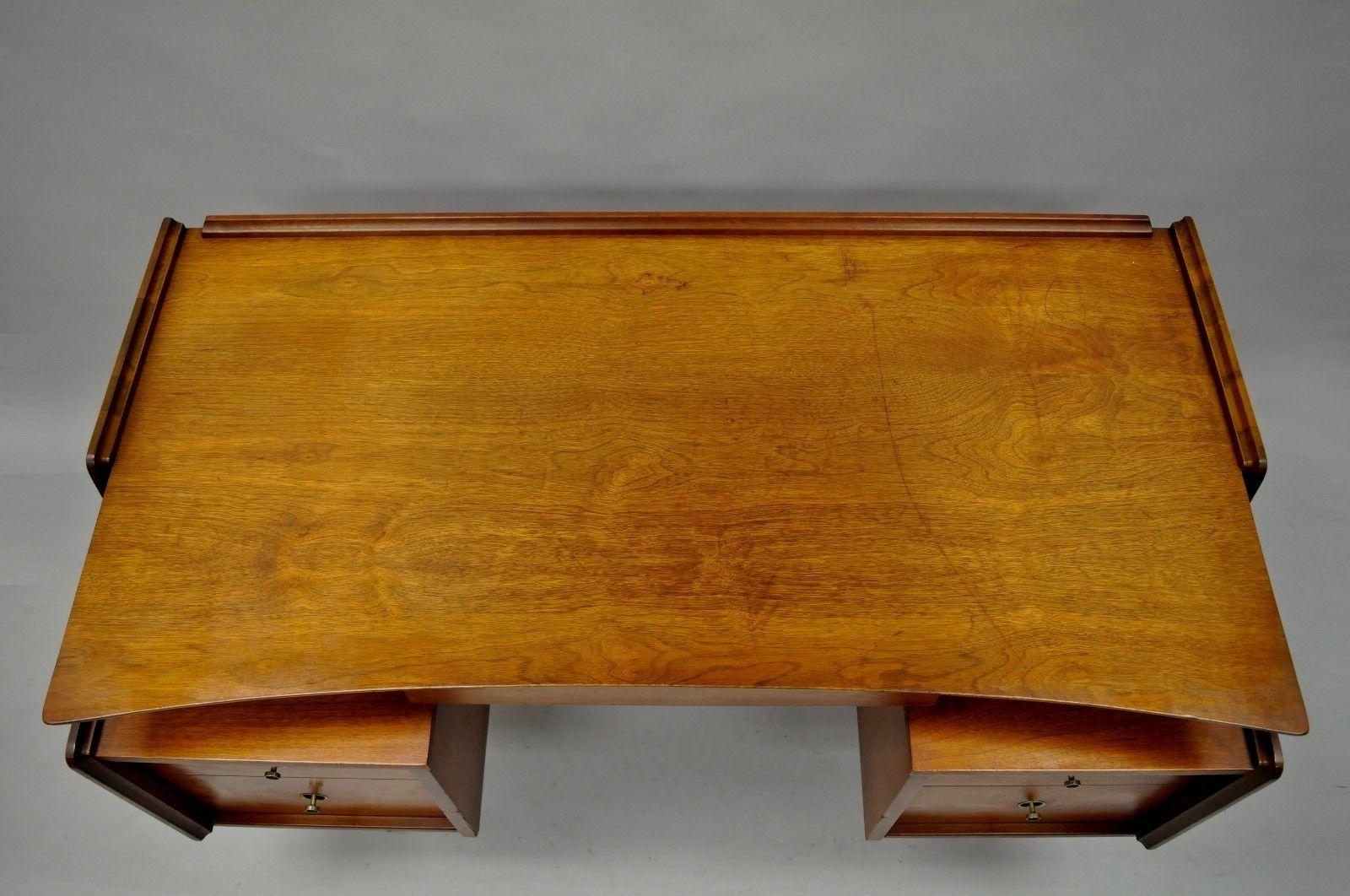 American Hooker Mainline Walnut Floating Writing Desk Mid-Century Modern Curved Table