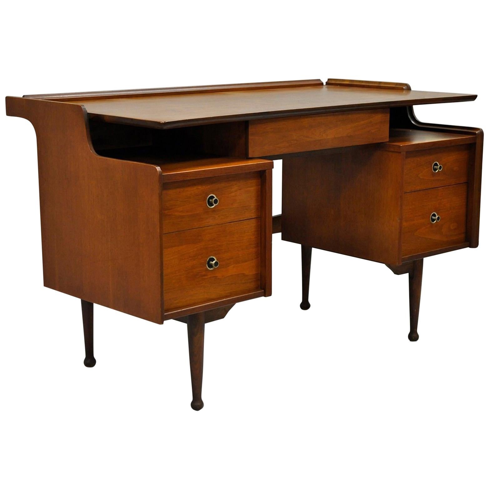 Hooker Mainline Walnut Floating Writing Desk Mid-Century Modern Curved Table