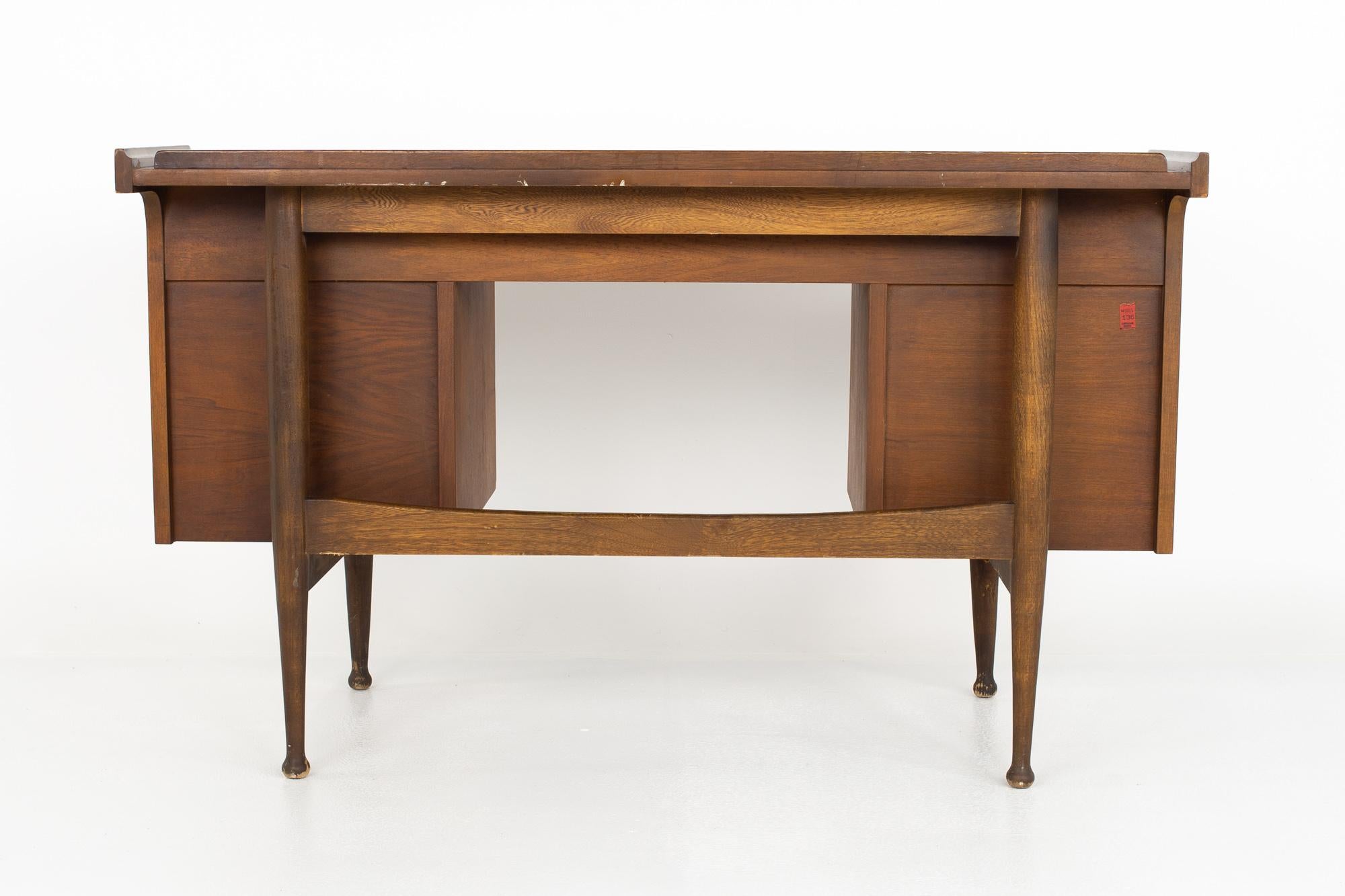 Late 20th Century Mainline by Hooker Mid Century Walnut Double Pedestal Floating Top Desk For Sale