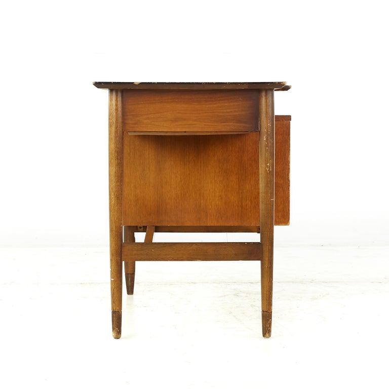 Hooker Mid Century Walnut Reversible Cane Door Desk For Sale at 1stDibs