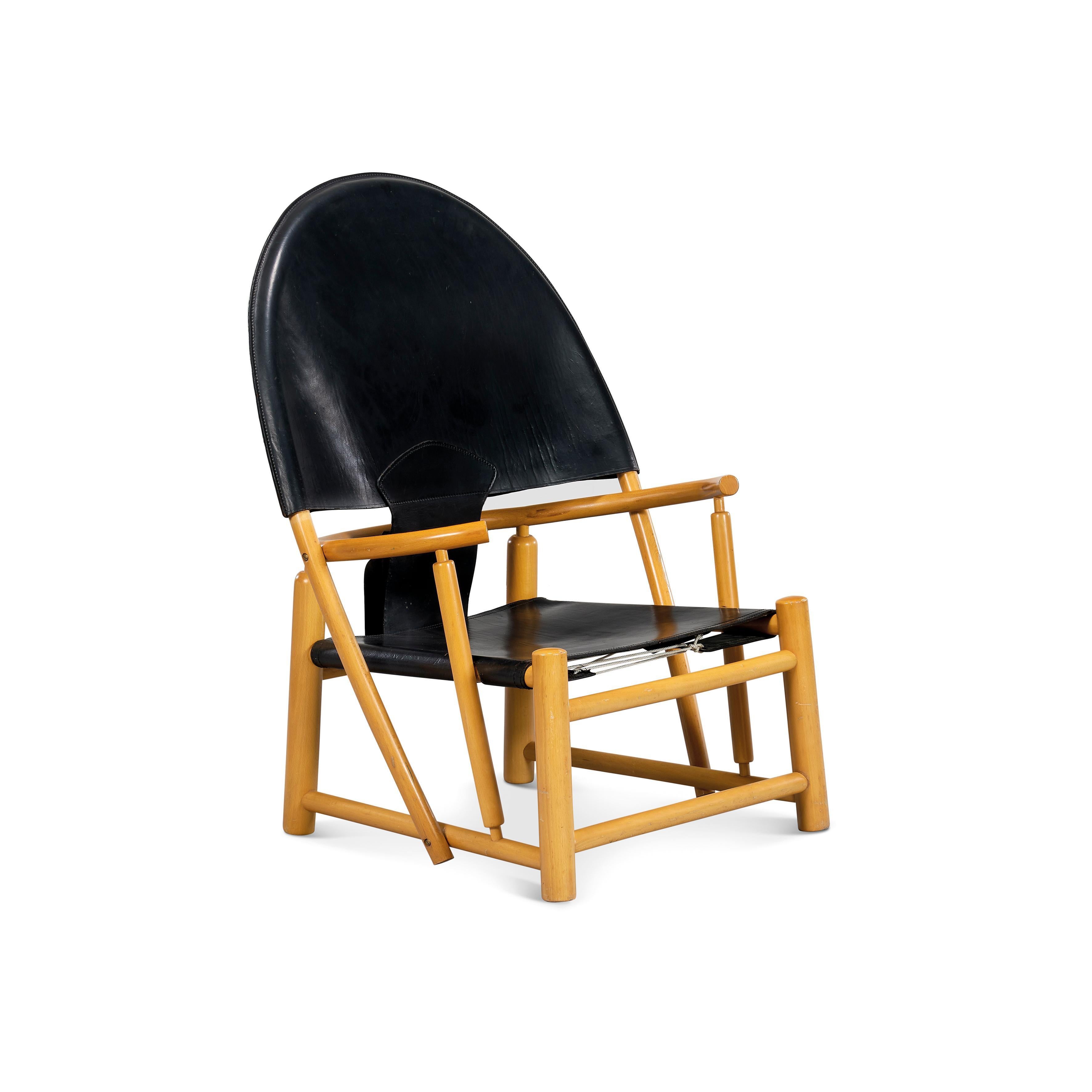 Hoop Armchair designed by Piero Palange and Werther Toffolon. Italy, Germa, 1972.  
Lacquered wooden frame with original leather upholstery. 
Very Good Condition.
Feel free to request a delivery rate and we will do our best to search for the most