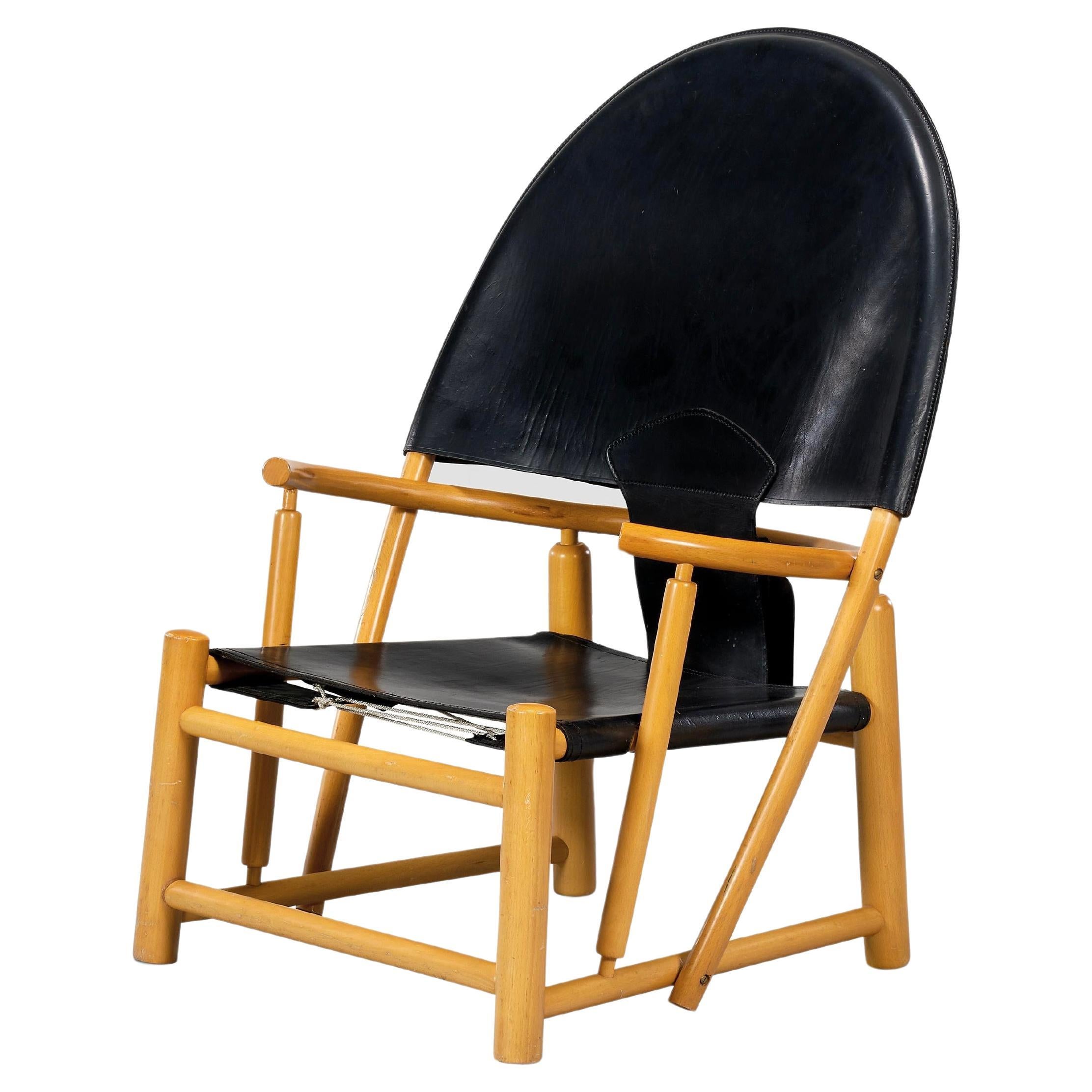 Sillón Hoop de cuero negro 1972 de Pietro Palange y Werther Toffoloni