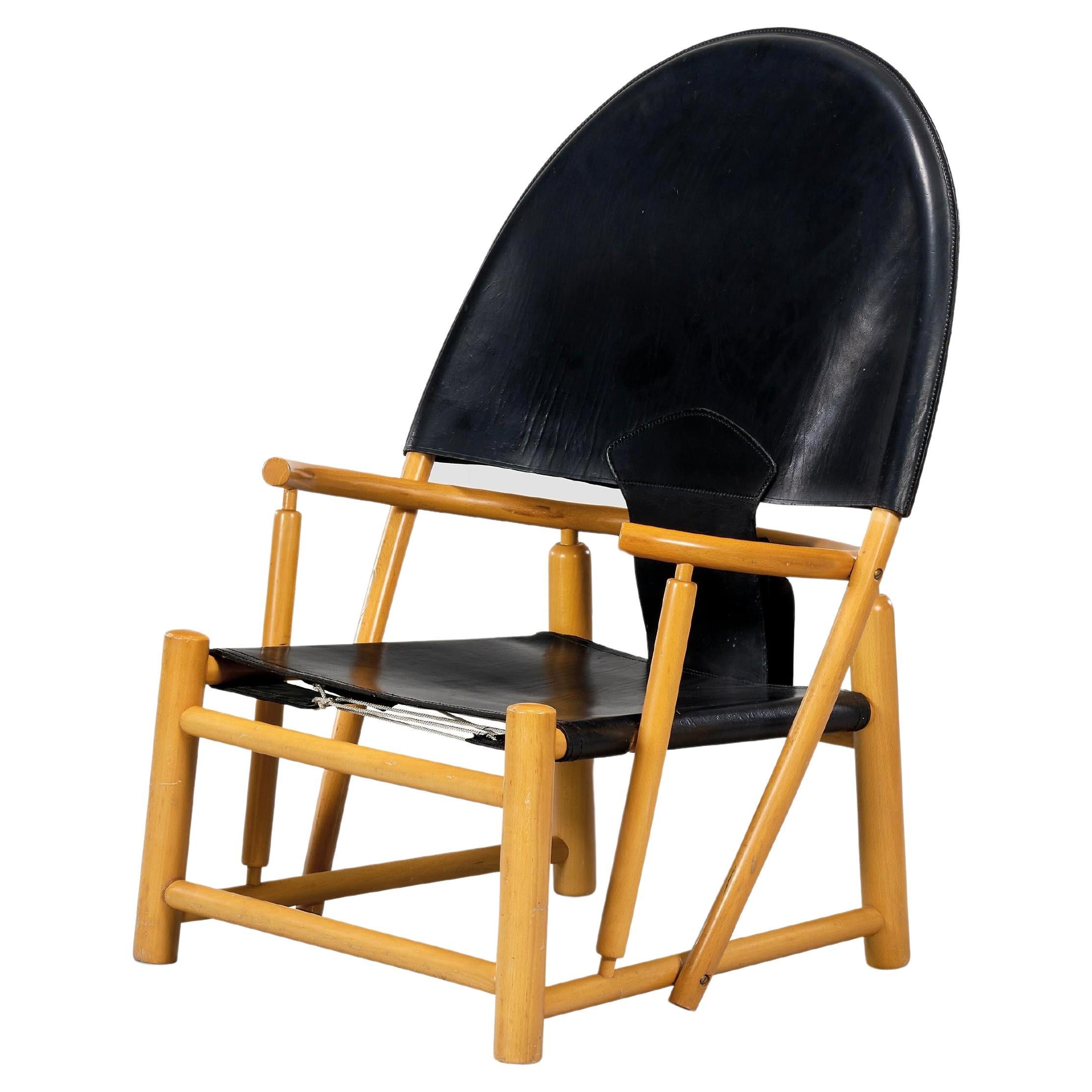  Fauteuil Hoop en cuir noir 1972 par Pietro Palange & Werther Toffoloni