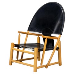 Vintage  Hoop Armchair in Black Leather 1972 by Pietro Palange & Werther Toffoloni
