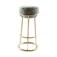 Hoop Bar Stool – Brass Sculptural Design with Grey Upholstery by Misaya