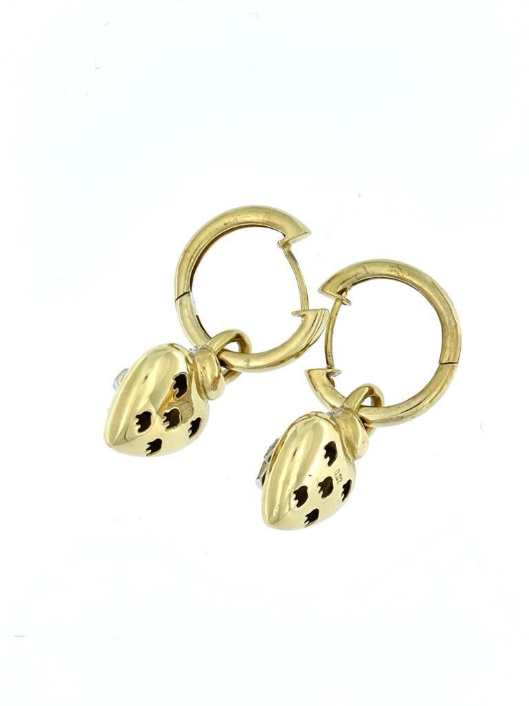 Brilliant Cut Hoop Dangle Earrings Heart Shape Gold with Diamonds For Sale