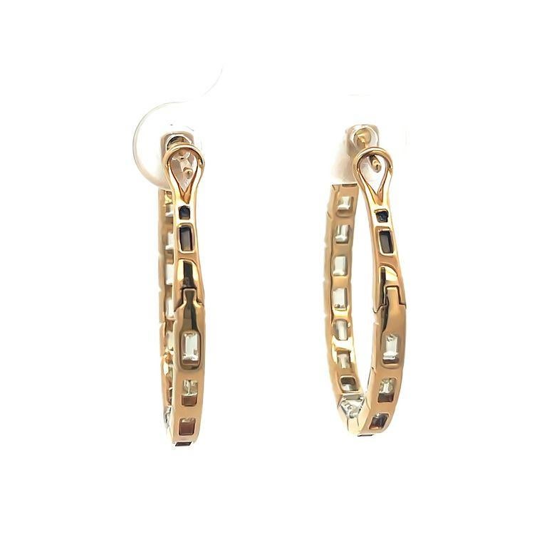 Modern Hoop Diamond Emerald Cut Earrings 4.00ct in 14K Yellow Gold