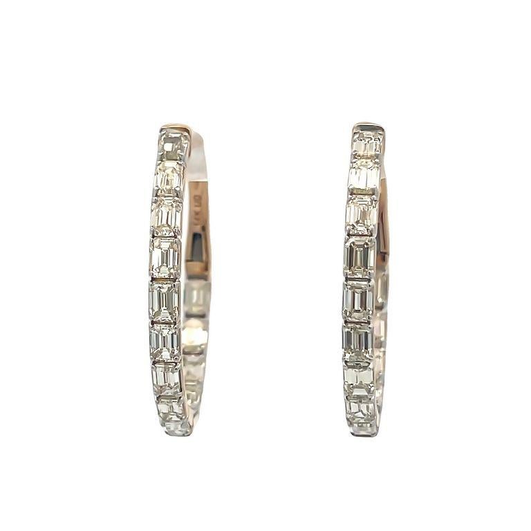 Women's Hoop Diamond Emerald Cut Earrings 4.00ct in 14K Yellow Gold