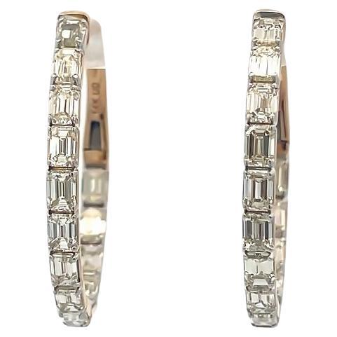Hoop Diamond Emerald Cut Earrings 4.00ct in 14K Yellow Gold