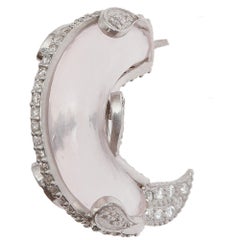 Hoop Earring in 18K with Carved Rose Quartz and 0.71 Carat Diamonds