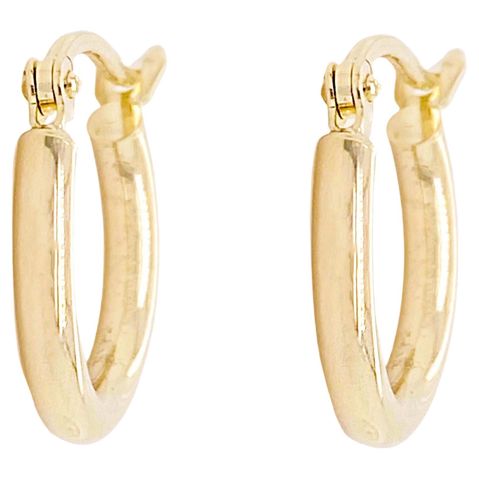 Hoop Earrings, Polished Yellow Gold, Wide Hollow Tube, Hinge Clasp For Sale