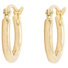 Hoop Earrings, Polished Yellow Gold, Wide Hollow Tube, Hinge Clasp