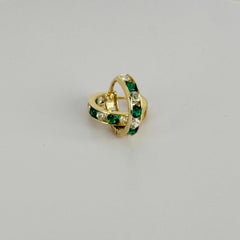 Hoop Earrings 14k Yellow Gold with Green Emeralds & Round Faceted Diamonds