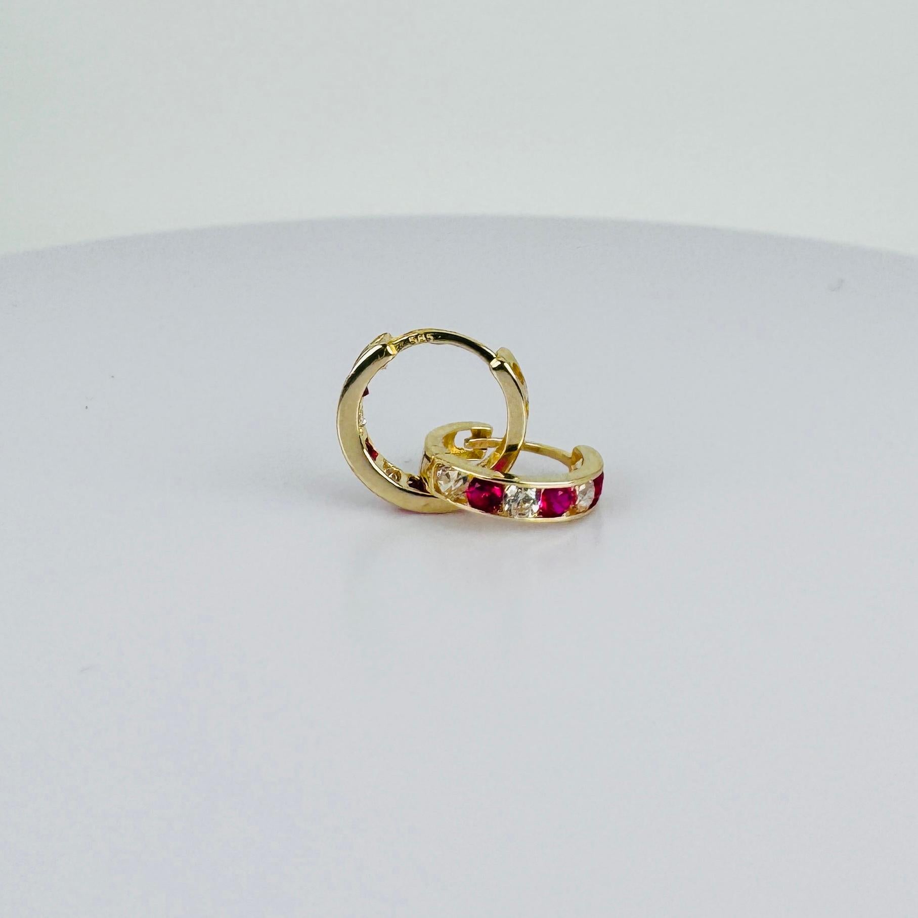 Hoop Earrings 14k Yellow Gold with Rubies Diamonds im Angebot 5