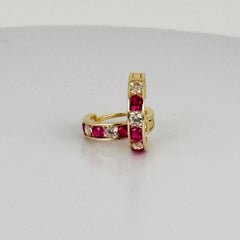 Hoop Earrings 14k Yellow Gold with Rubies Diamonds