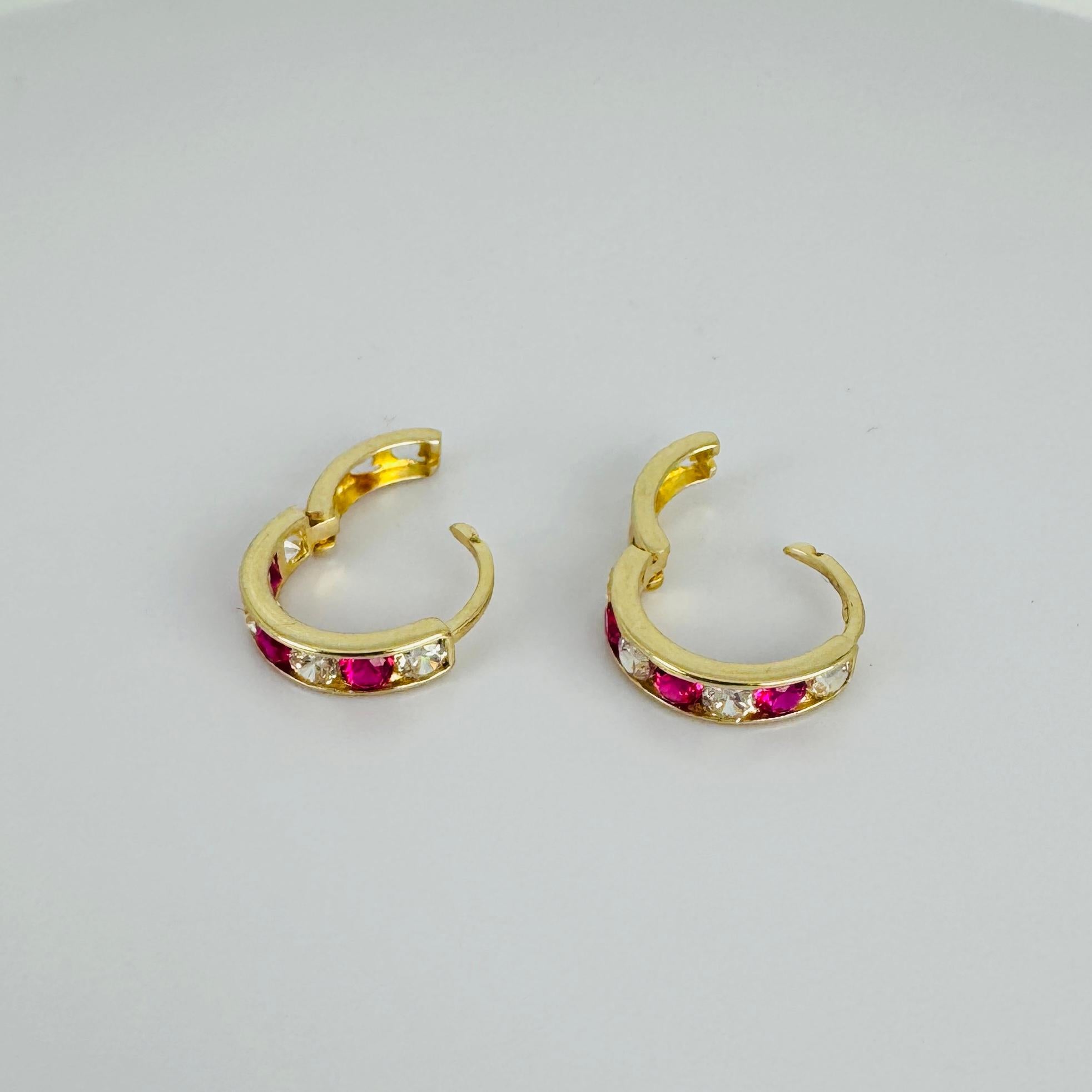 Hoop Earrings 14k Yellow Gold with Rubies Diamonds im Angebot 1