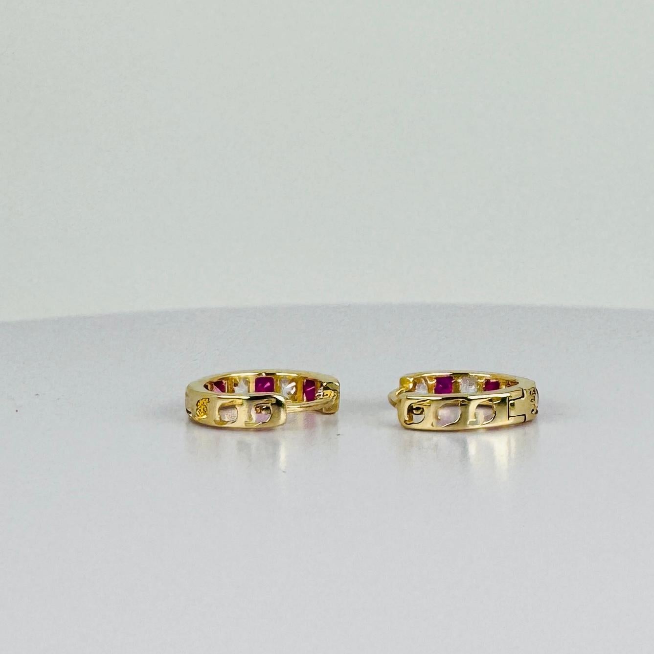 Hoop Earrings 14k Yellow Gold with Rubies Diamonds im Angebot 2