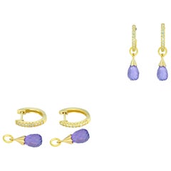 Pendientes de aro y colgantes briolette de amatista en oro de 14k